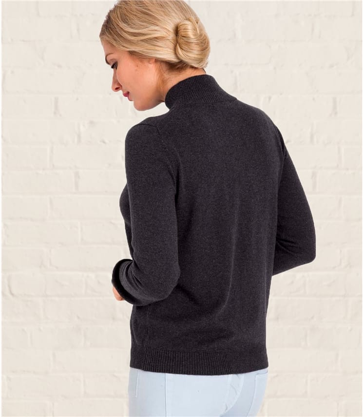 Charcoal Womens Cashmere & Cotton Zip Through Cardigan WoolOvers AU