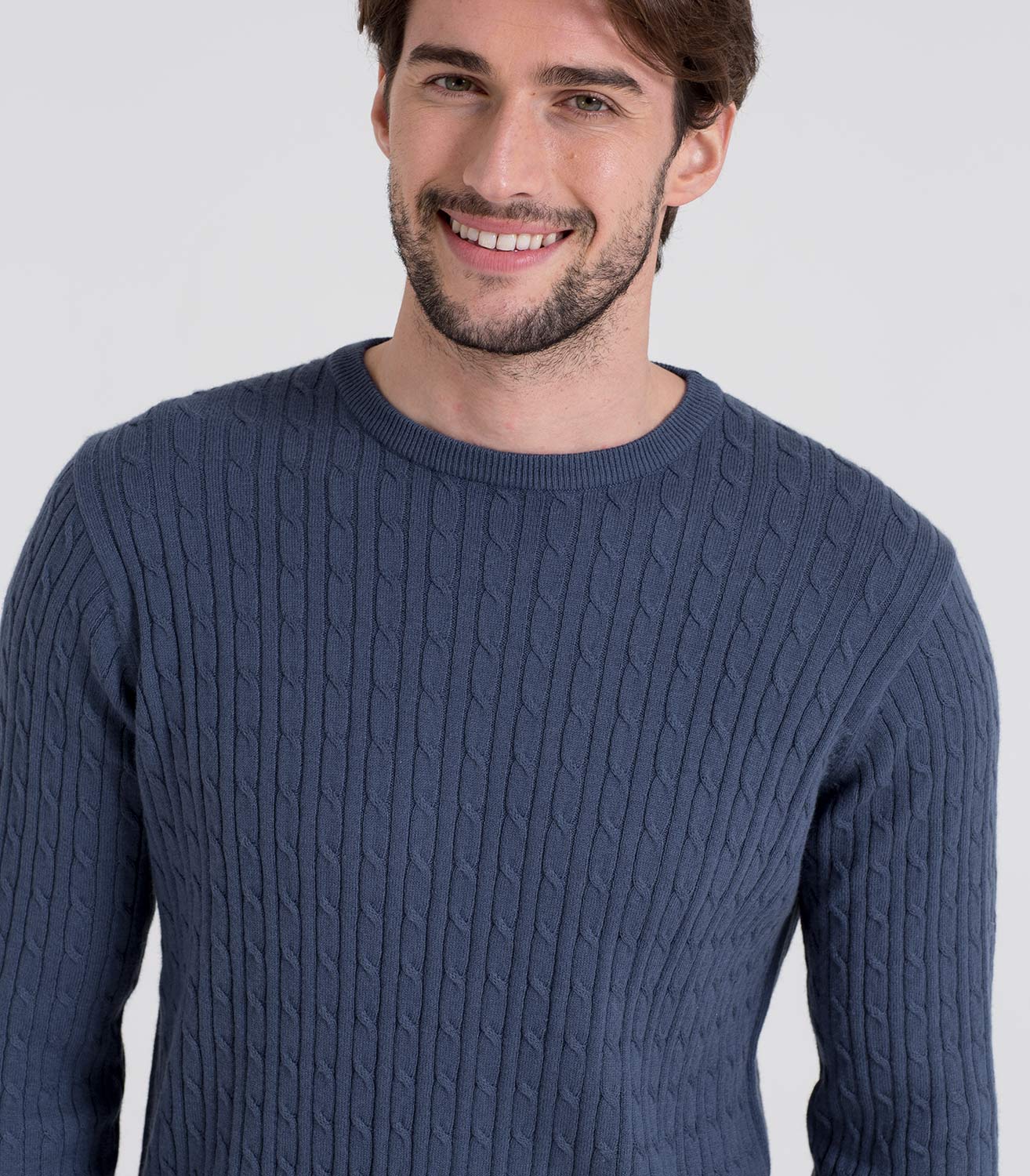French Navy | Mens Cashmere & Cotton Cable Crew Neck Sweater | WoolOvers AU