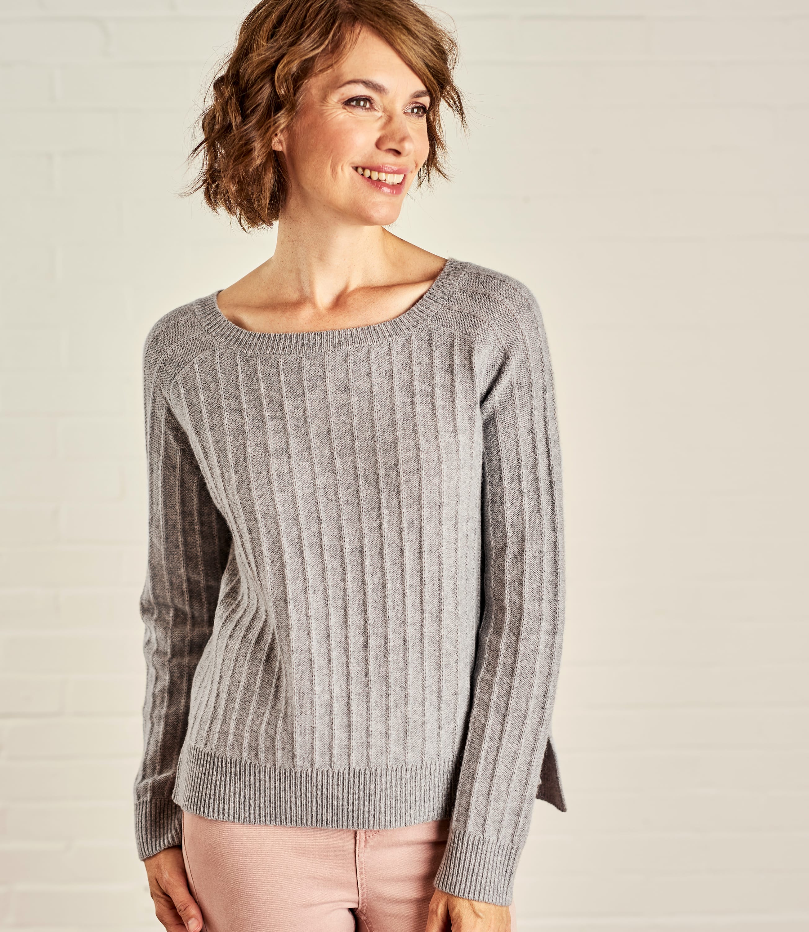 Grey Marl | Womens Textured Rib Jumper | WoolOvers AU